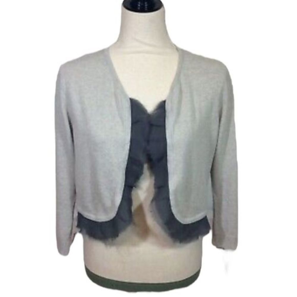 ANTHROPOLOGIE Guinevere‎ Luella Bolero Cropped Grey Cardigan Open Sweater Sz Lg